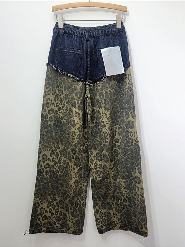 Patchwork Leopard Wide-Leg Pants