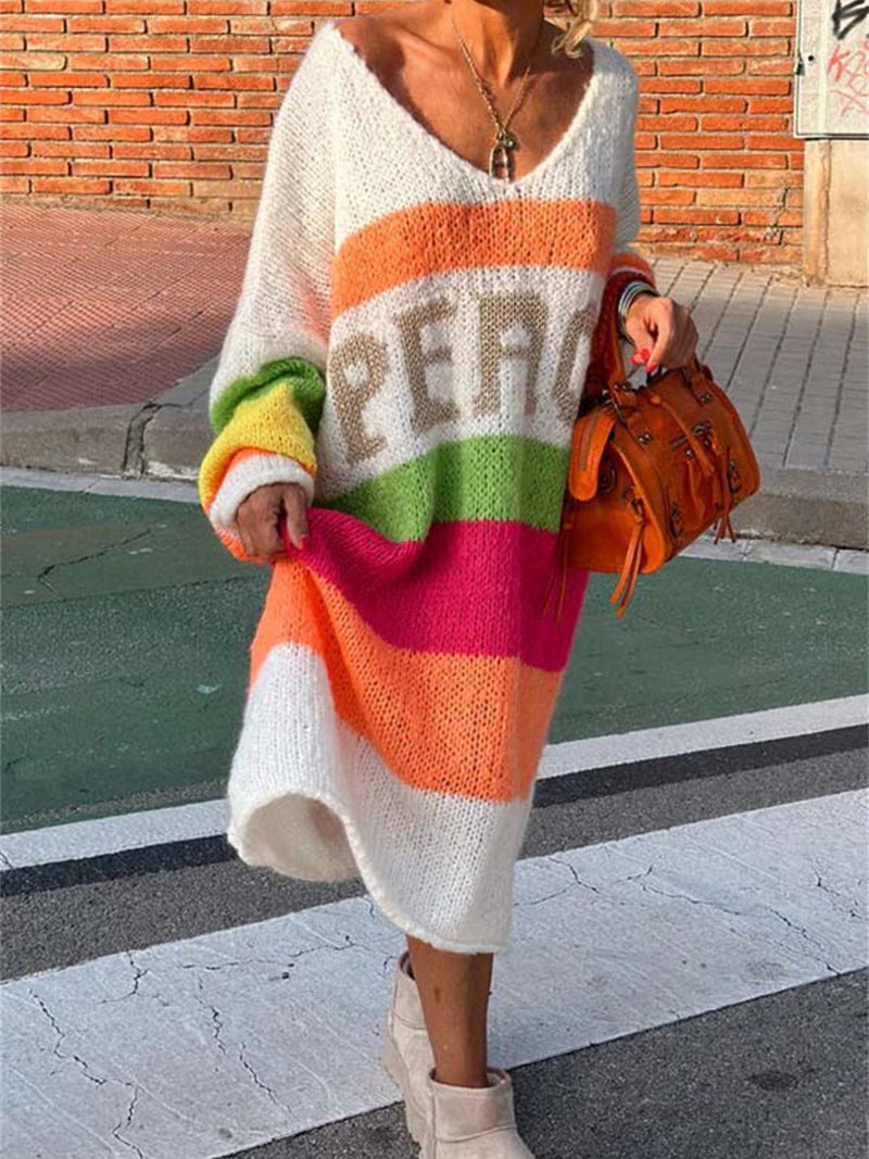 Oversized Colorblock Striped Sweater