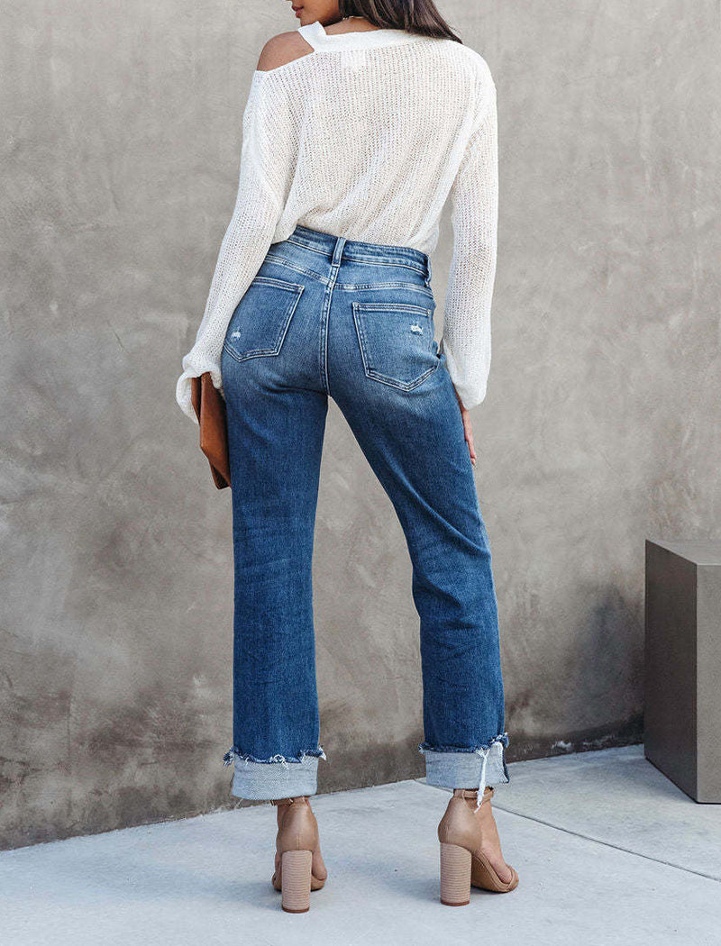 Casual Washed Straight-leg Denim Pants