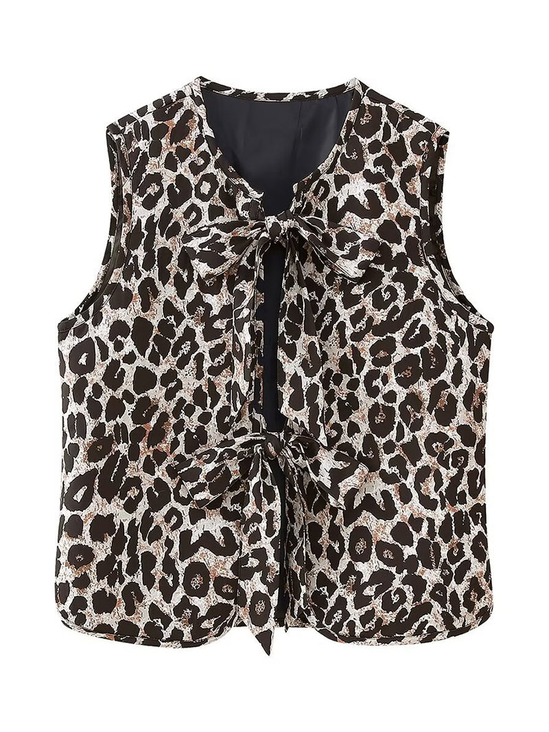 Leopard Print Tie-Front Vest