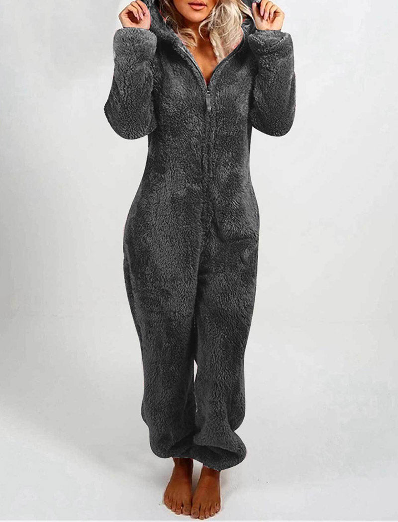 Teddy Ears Hooded Fleece Jumpsuit