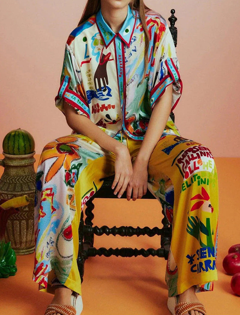 Colorful Print Shirt and Pants Set