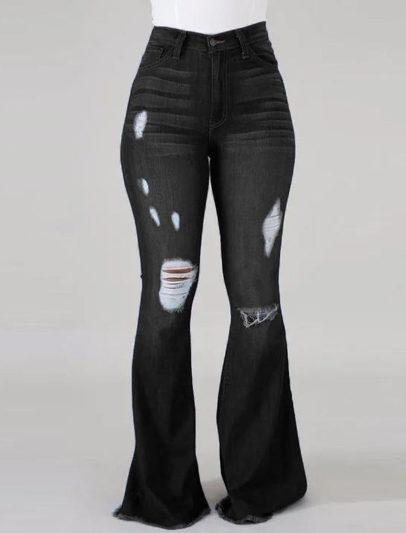 Distressed High-Waist Flared Jeans