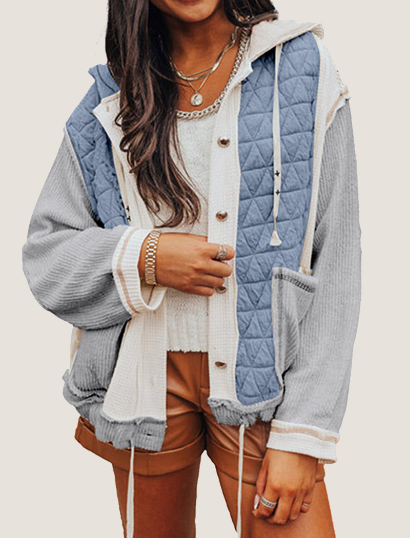 Quilted Colorblock Hooded Jacket