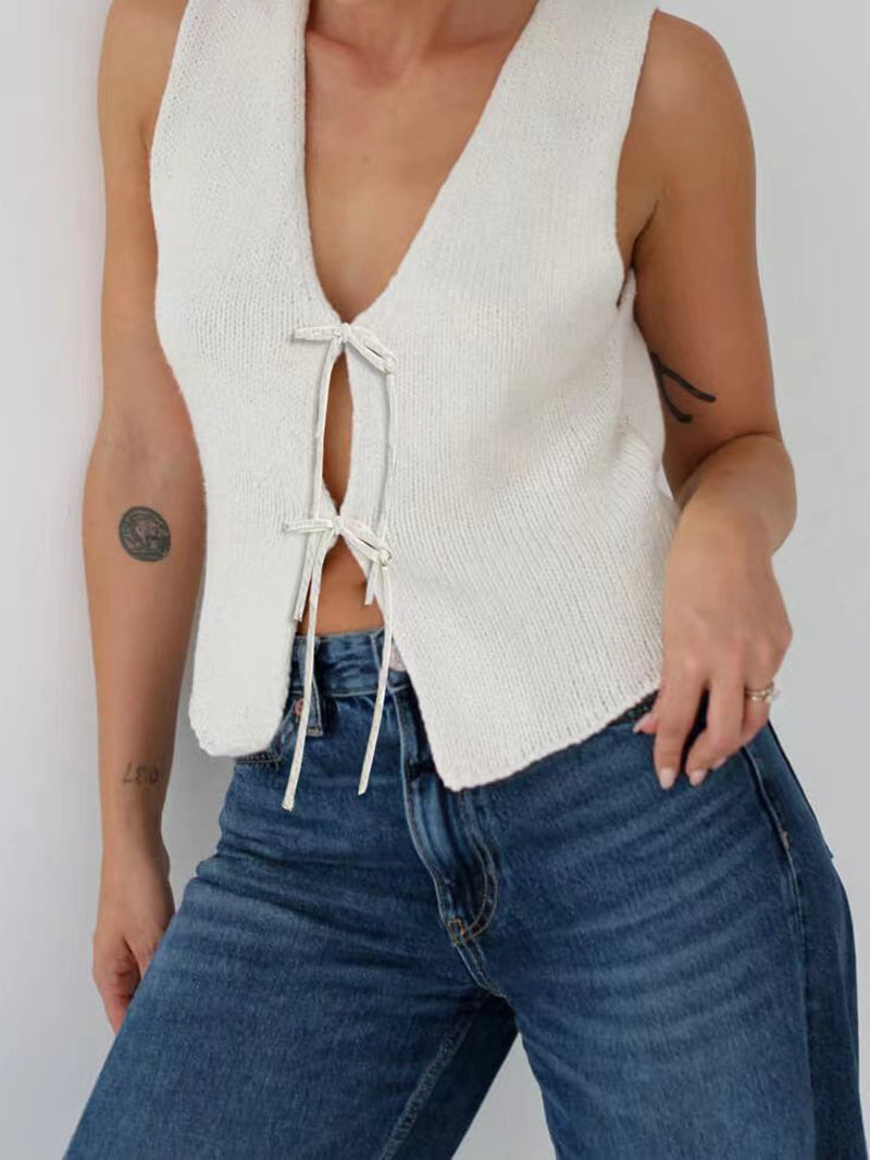 Tie-Front Sleeveless Crop Vest