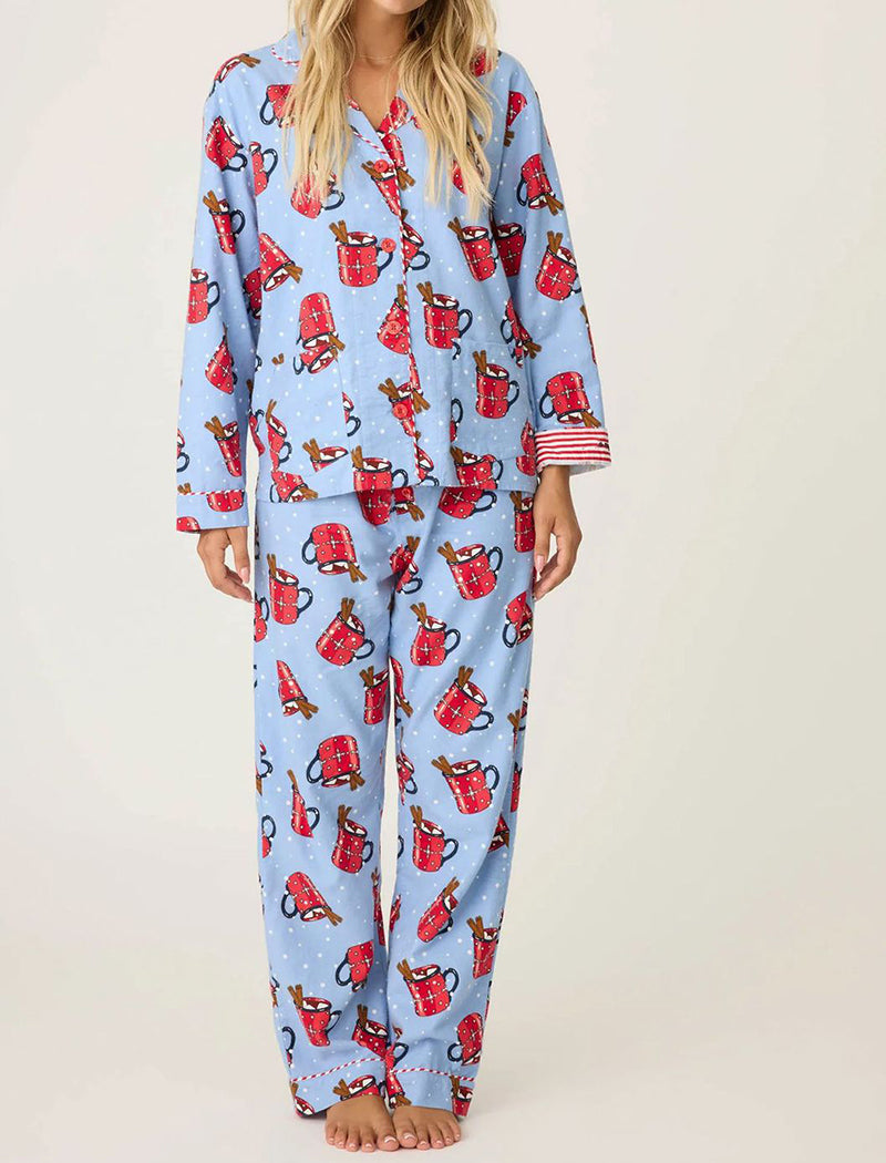 Festive Print Button-Down Pajama Set