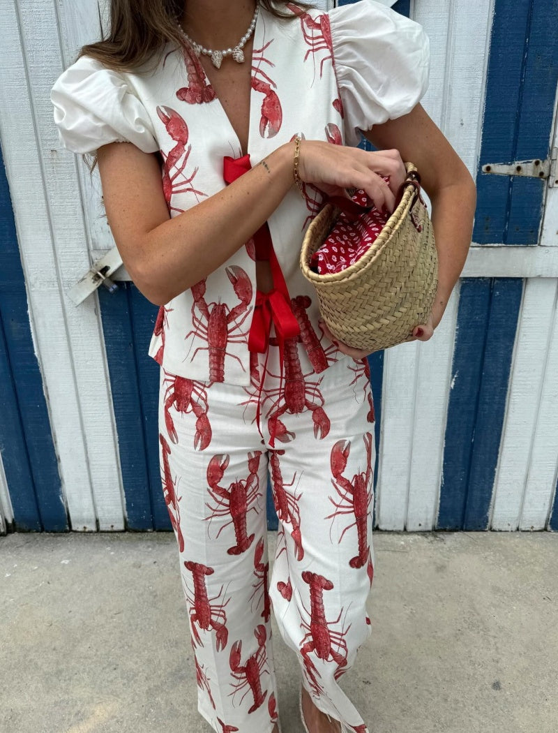 Lobster Print Bow Tie Casual Two-piece Set