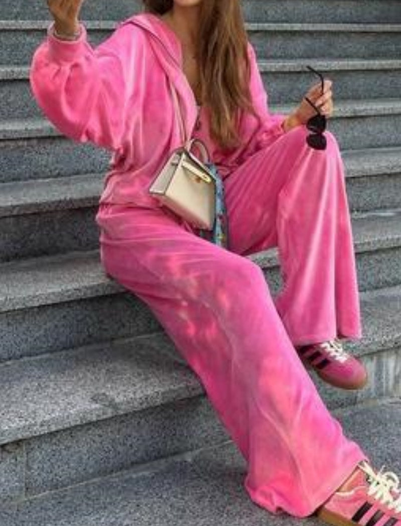 Hooded Belted Lounge Set with Wide Pants