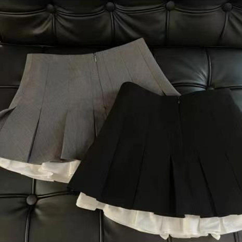 Ruffle High-Waisted Pleated Skirt