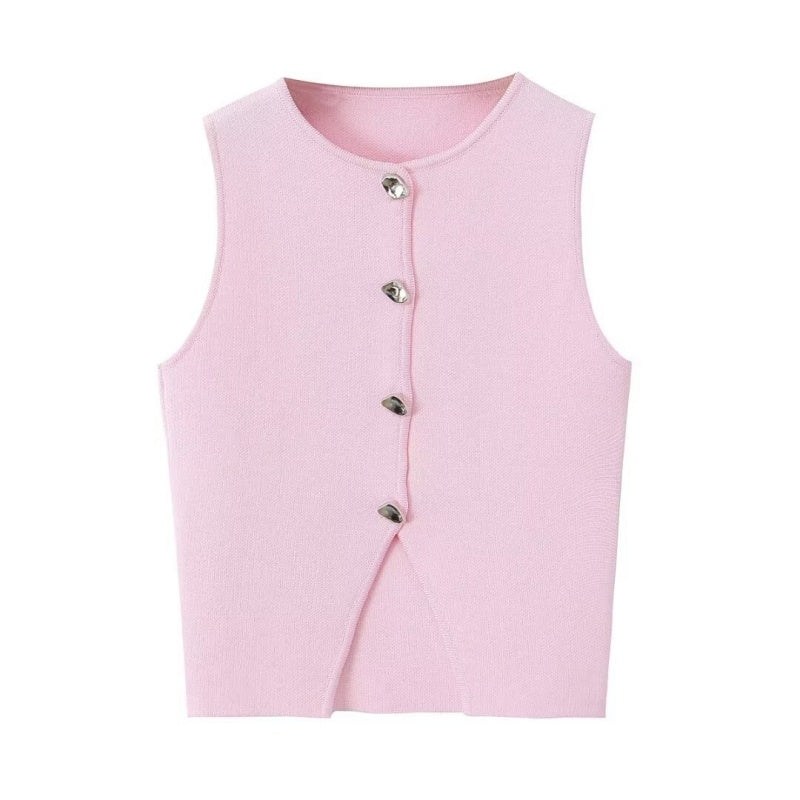 Sleeveless Button-Up Vest in Pastel Colors