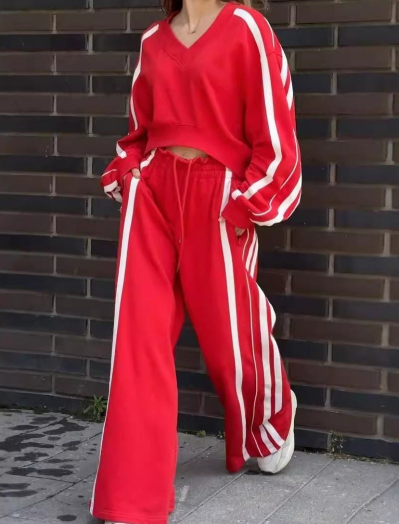 Striped Oversized Top and Wide-Leg Pants Set