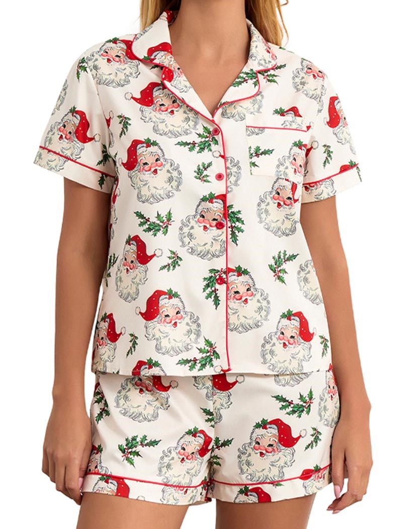 Santa Print Short Sleeve Pajama Set