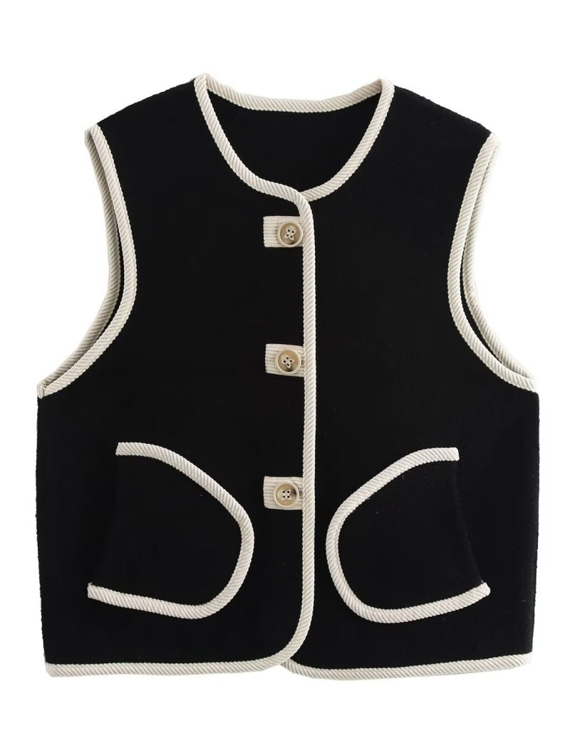 Fleece Button-Up Vest with Pockets