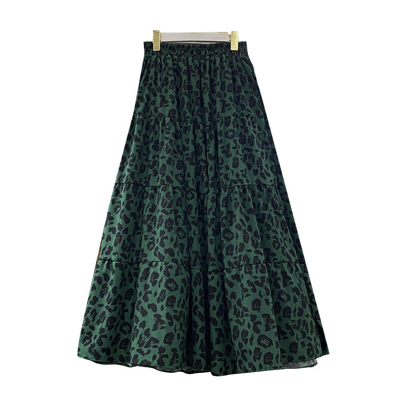 Tiered Leopard Print Midi Skirt