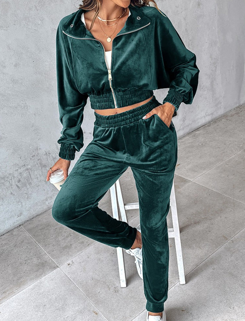 Zip-Up Cropped Jacket and Jogger Set