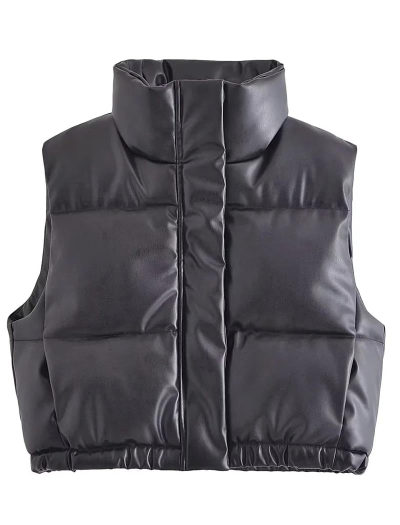 Cropped Padded Vest With High Collar