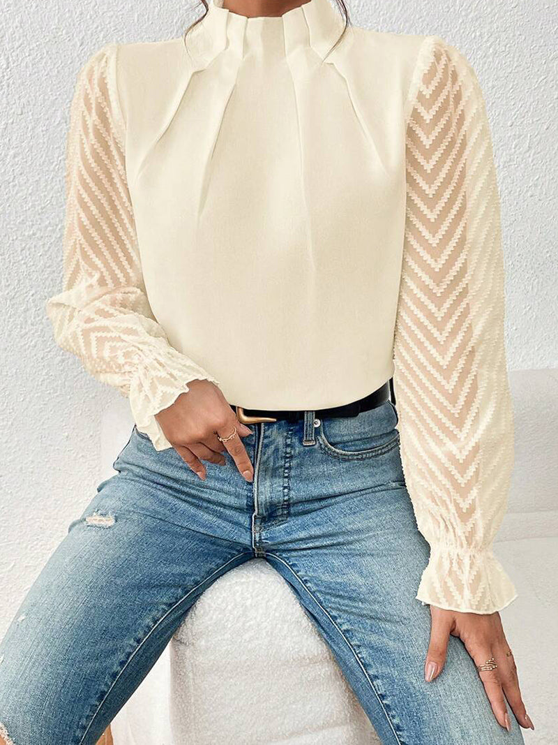 Solid Sheer Sleeve Blouse