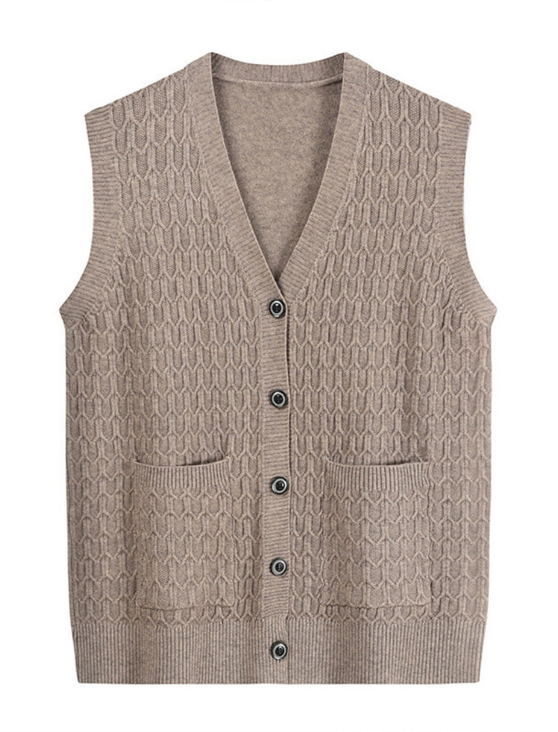 Button-Up Knit Vest with Front Pockets