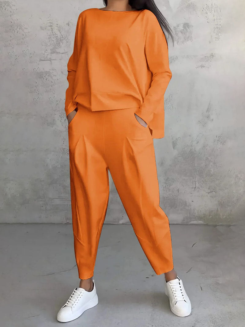 Long-Sleeve Top and Pockets Pants Set