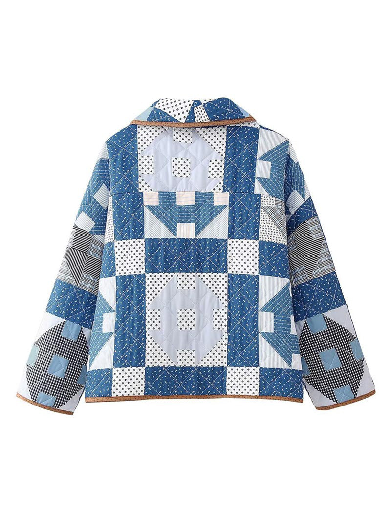 Quilted Patchwork Open-Front Jacket