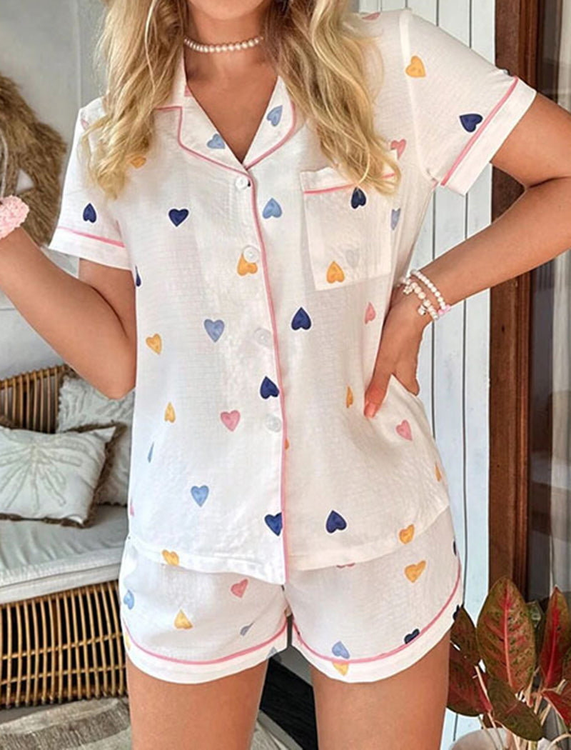 Color Block Heart Print Lounge Set