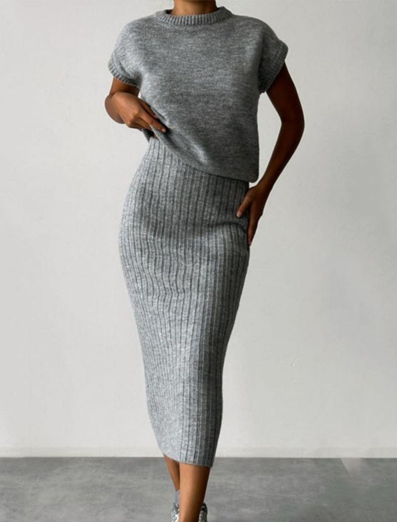 Ribbed Knit Crop Top and Skirt Set