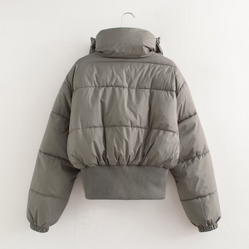 Cropped Puffer Jacket with Ribbed Hem