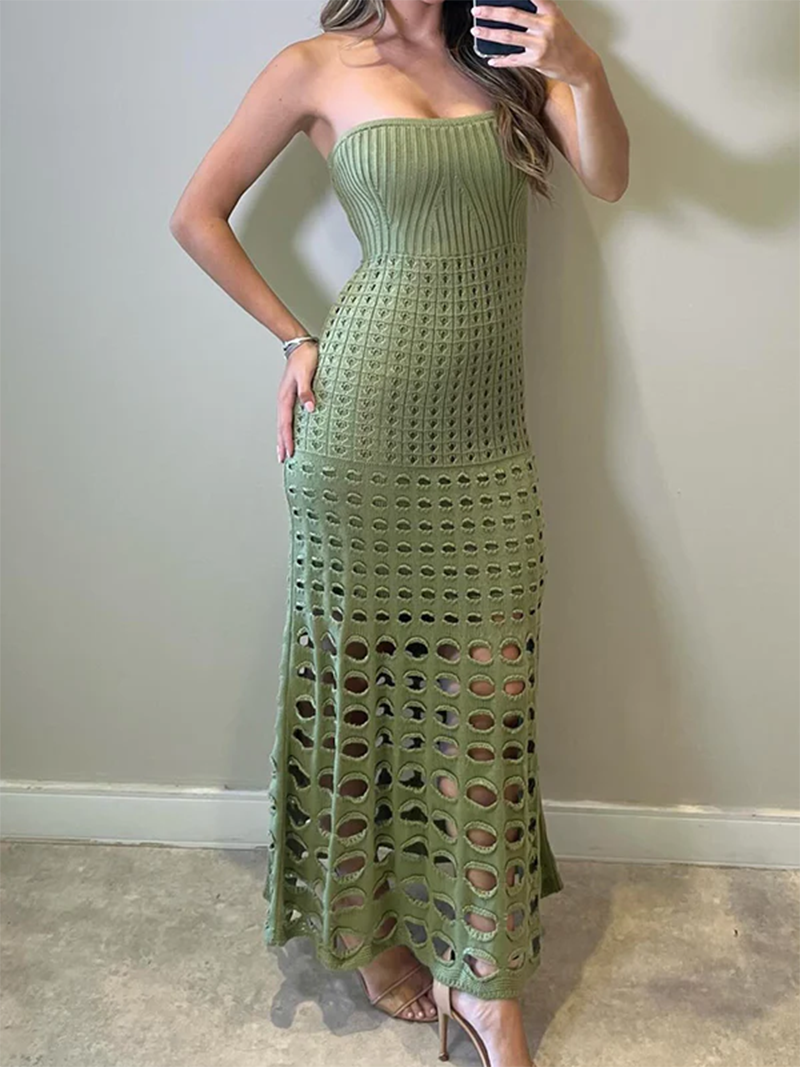 Strapless Smocked Eyelet Maxi Dress