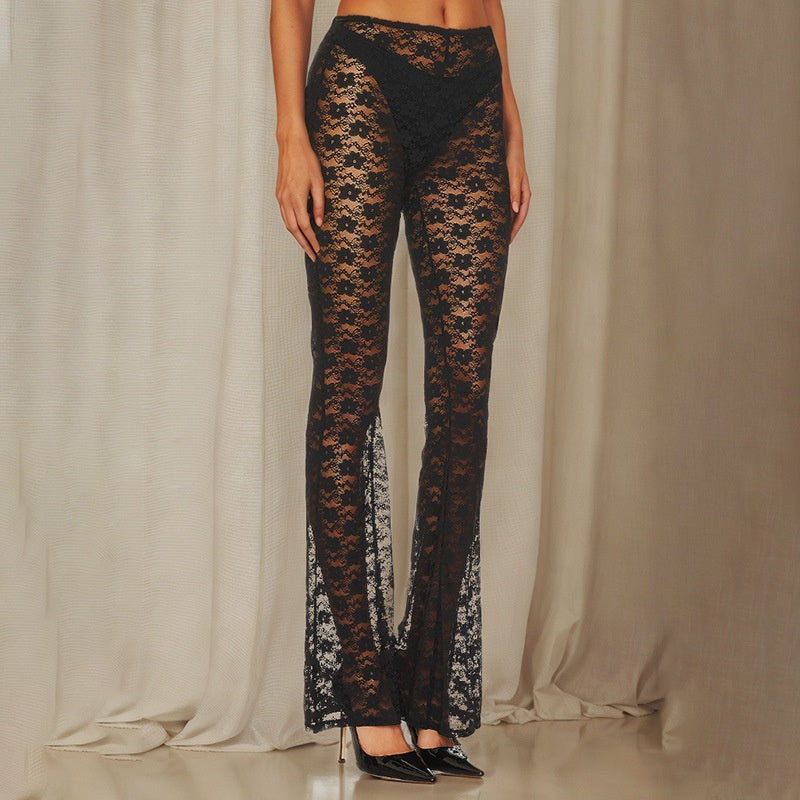 Sheer Lace Bell-Bottom Pants