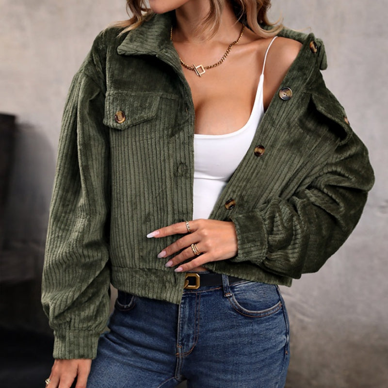 Cropped Corduroy Button-Up Jacket