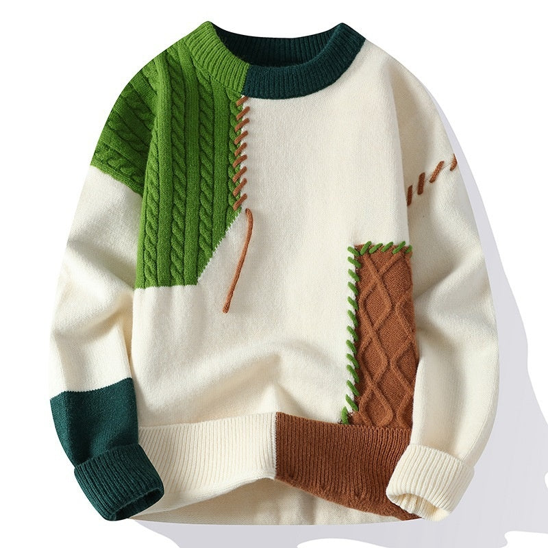 Color Block Knit Sweater with Stitch Details