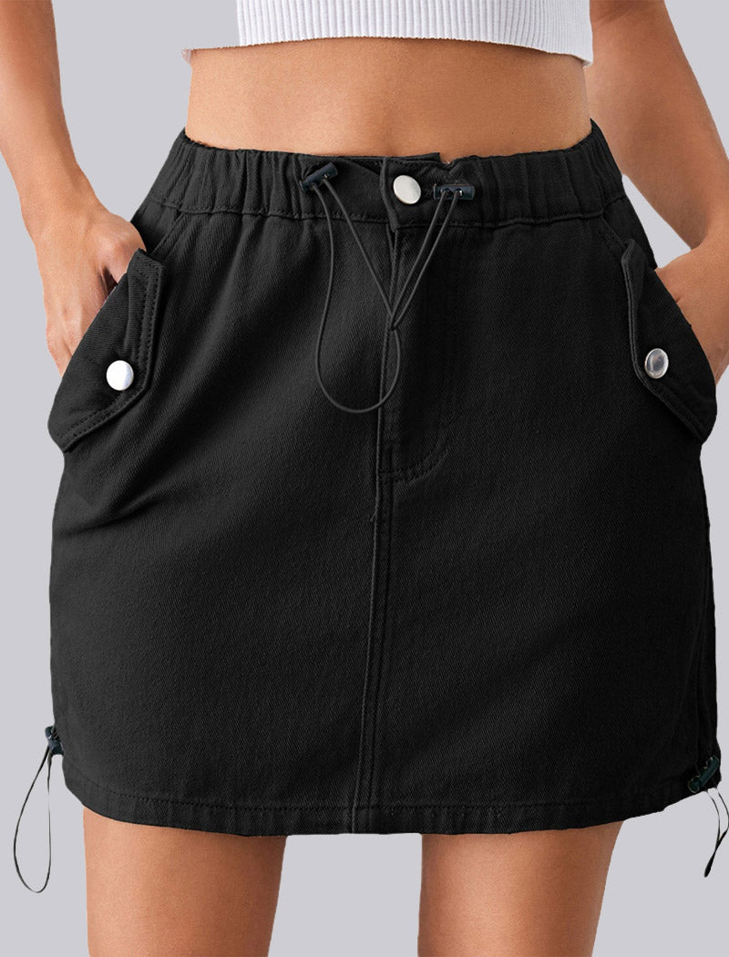 Drawstring Waist Mini Skirt with Pockets