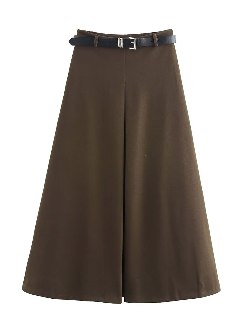 A-Line Belted Midi Skirt