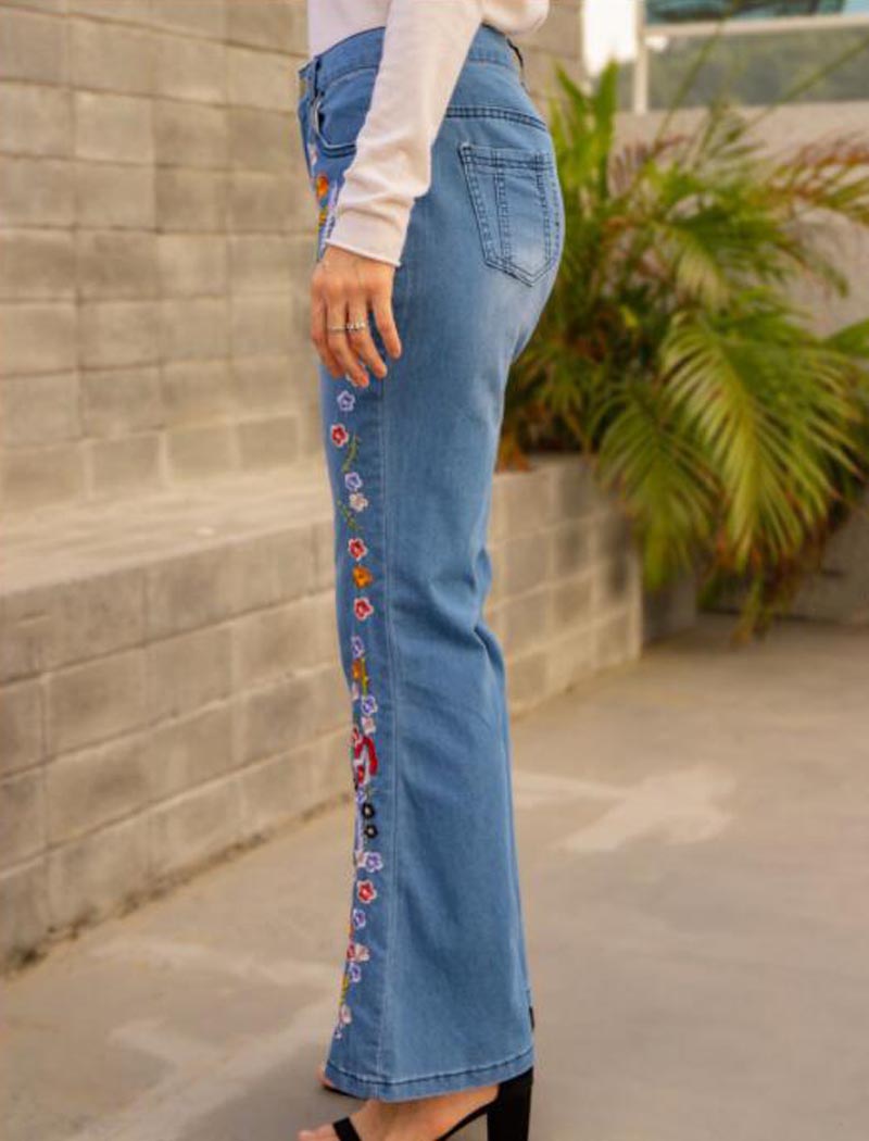 Floral Flared Denim Jeans