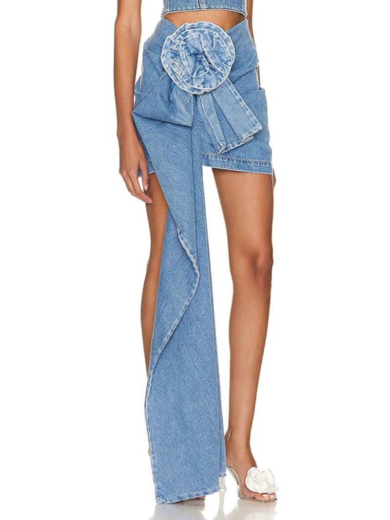 Asymmetrical Bow Denim Mini Skirt