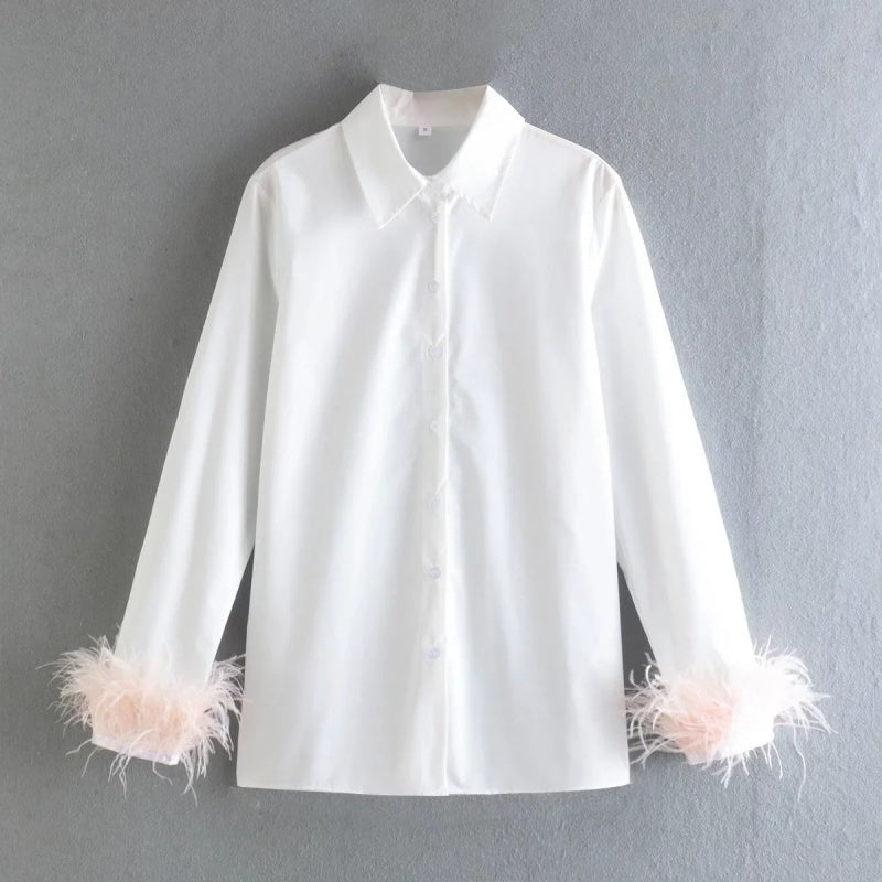 Feather Cuff Button-Down Shirt