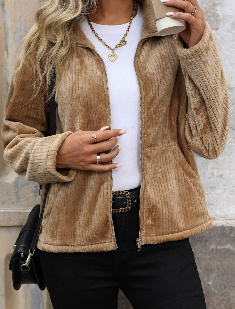 Zip-Up Plush Jacket with Pockets