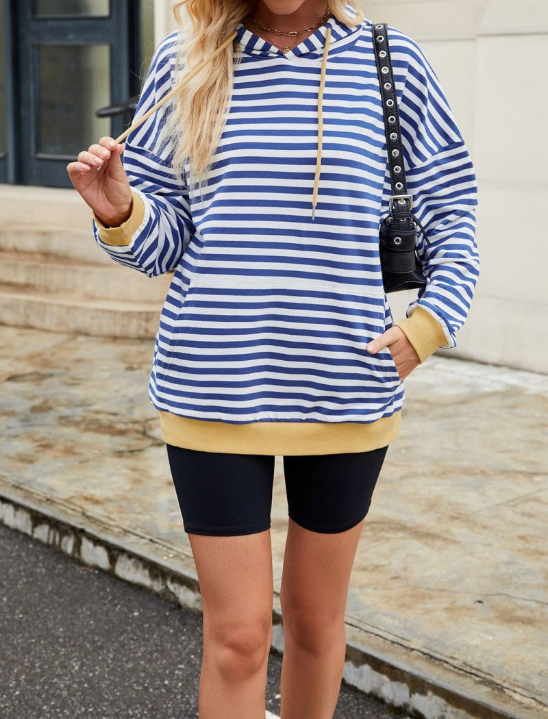 Striped Pullover Hoodie with Kangaroo Pocket