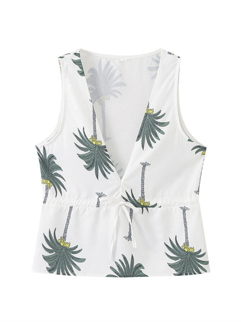 Palm Tree Print Vest and Pants Set