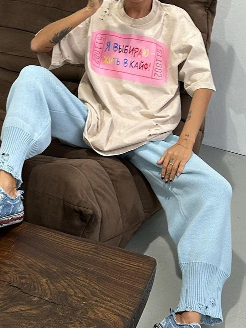 Ticket Print Oversized Tee