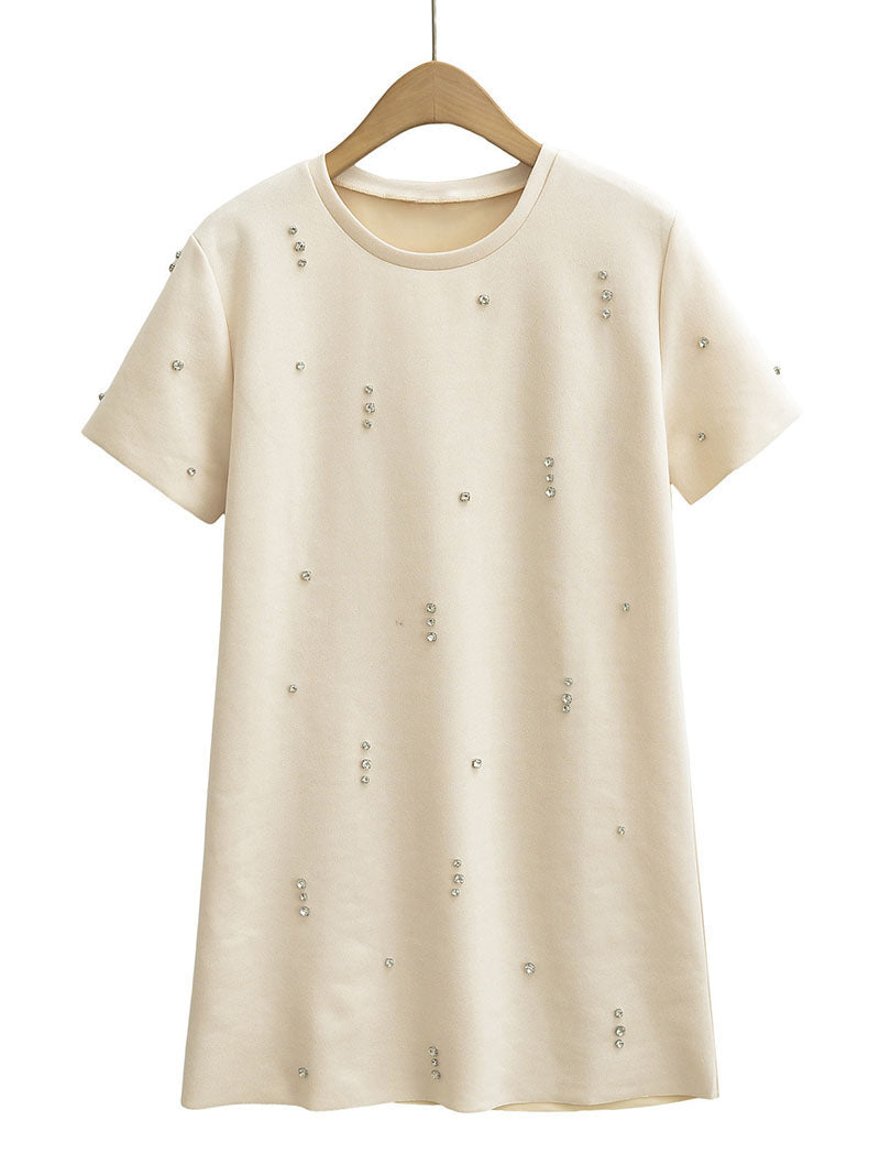 Rhinestone Short Sleeve A-Line Mini Dress