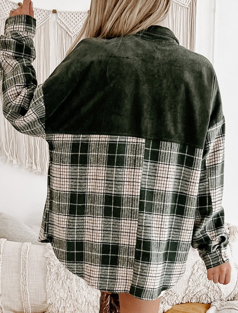 Plaid Color-Blocked Shirt Jacket