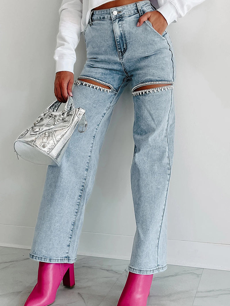 High-Waisted Distressed Jeans