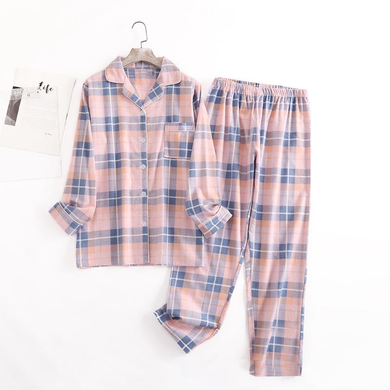 Loose Fit Plaid Long Sleeve Top and Pants Set
