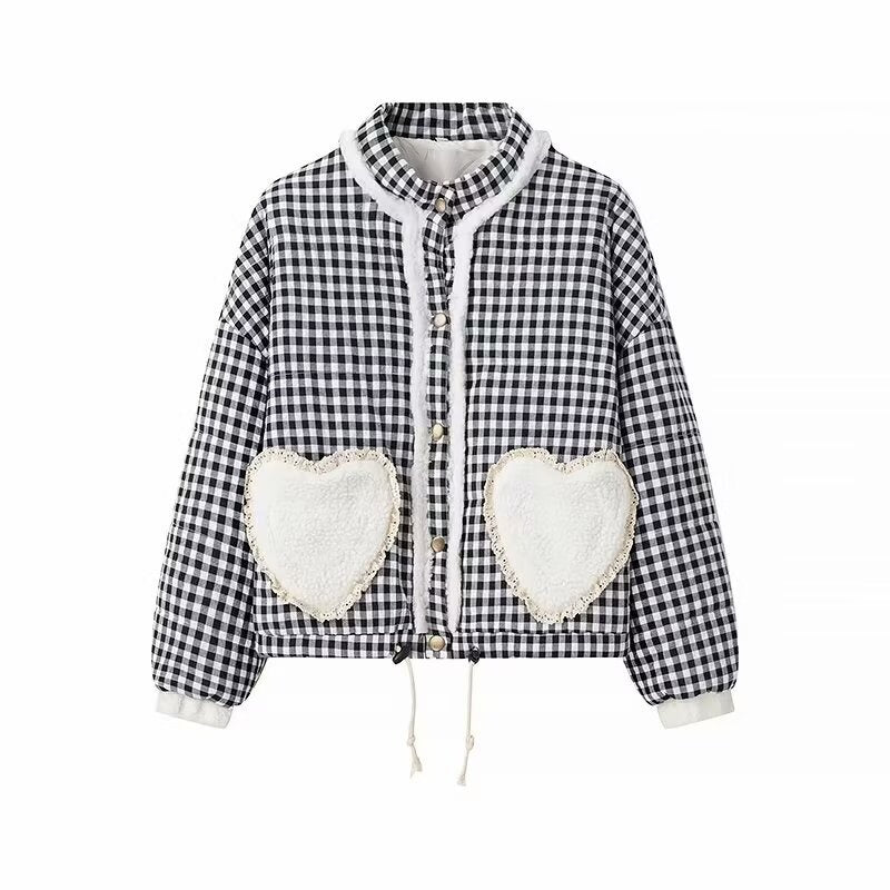 Gingham Jacket with Heart Patch Details