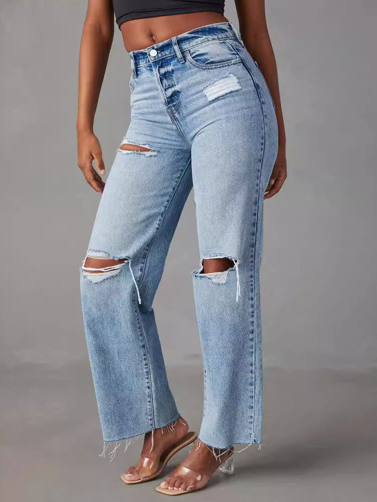 Distressed Wide-Leg Jeans