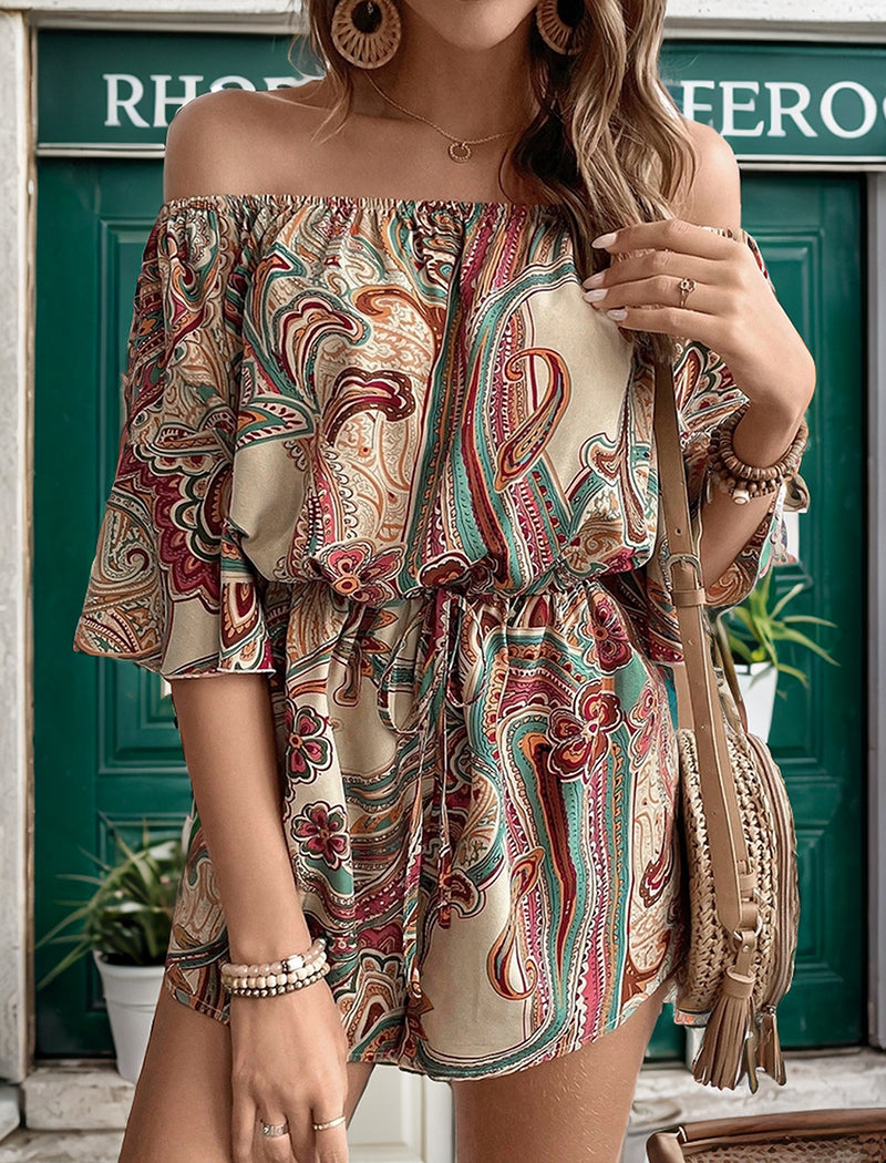 Off-Shoulder Printed Romper