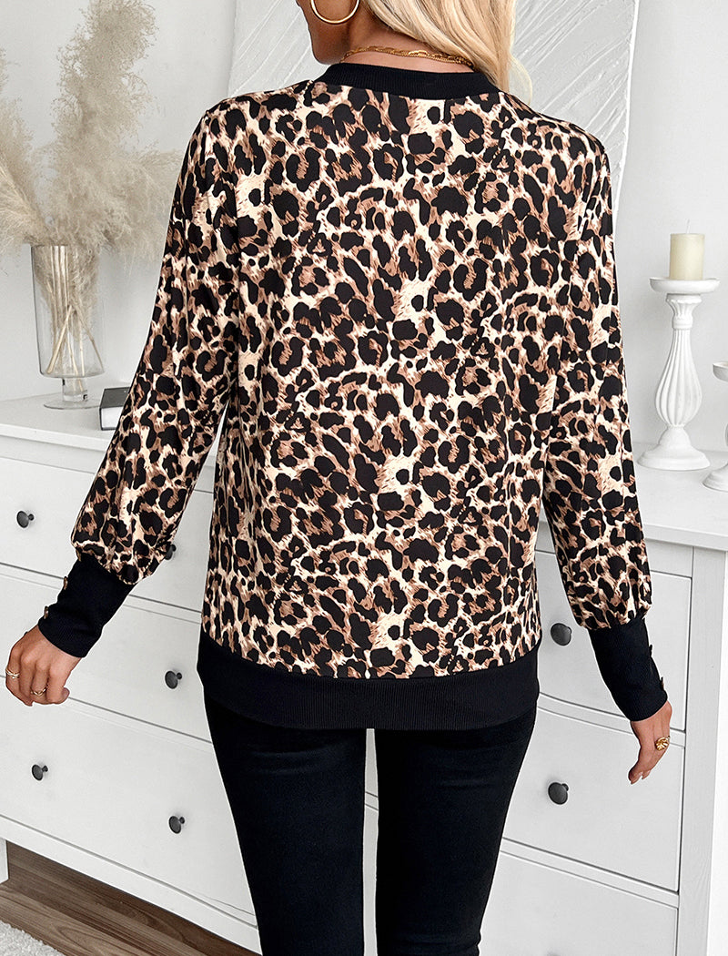Printed V-Neck Long Sleeve Top