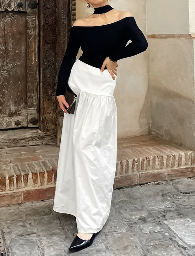 High-Waisted Solid Maxi Skirt
