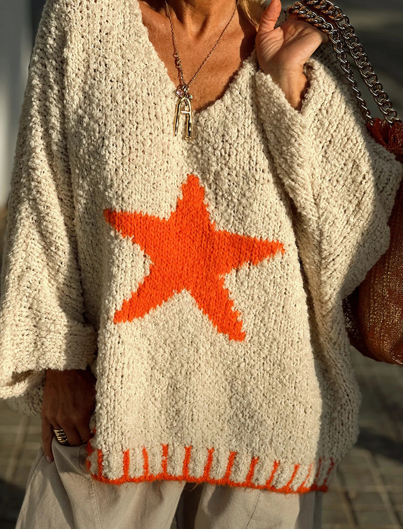 Star Accent Loose Knit Sweater